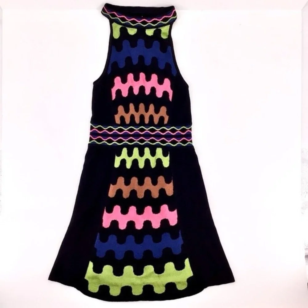 M Missoni Women's Halter Puzzle Stripe Knit Squiggle A Line Dress US Size 2 - Picture 4 of 16